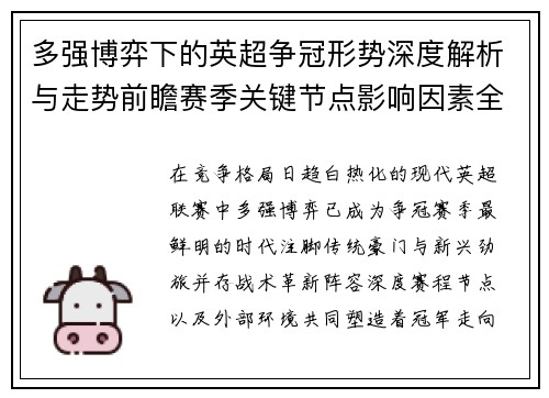 多强博弈下的英超争冠形势深度解析与走势前瞻赛季关键节点影响因素全解